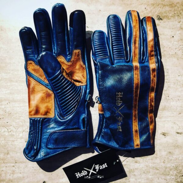 Motorradhandschuhe blau Petrol 1971 Le Mans Holdfast British Heritage