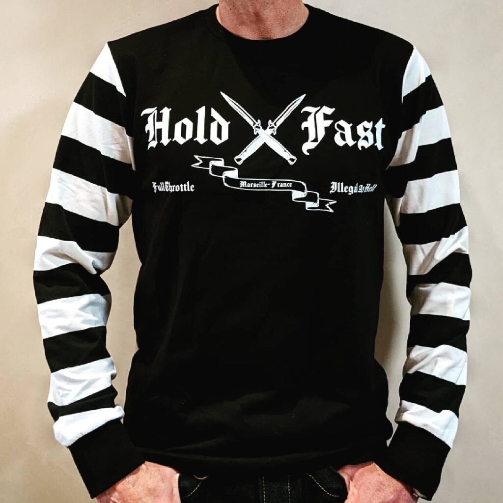 Vintage Racer Pullover Hold Fast Illegal As Hell schwarz weiß