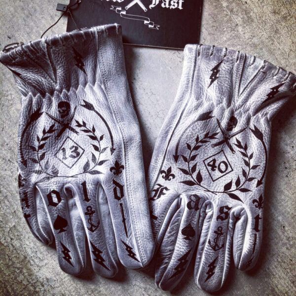 Lederhandschuhe weiß 1340 Tattoo patiniert Holdfast Vintage