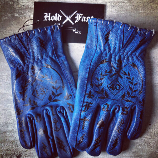 Lederhandschuhe blau Petrol 1340 Tattoo Holdfast Vintage