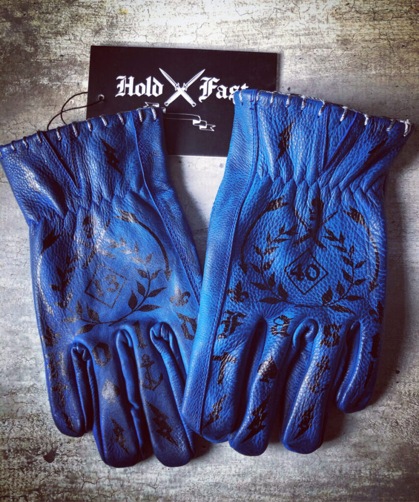 Lederhandschuhe blau Petrol 1340 Tattoo Holdfast Vintage