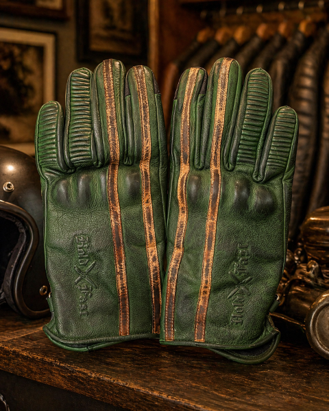 Motorradhandschuhe grün 1971 Le Mans Holdfast British Heritage — Detail 2