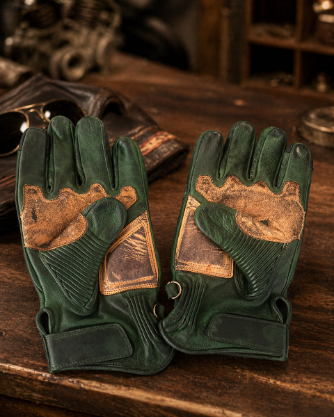 Motorradhandschuhe grün 1971 Le Mans Holdfast British Heritage — Detail 4