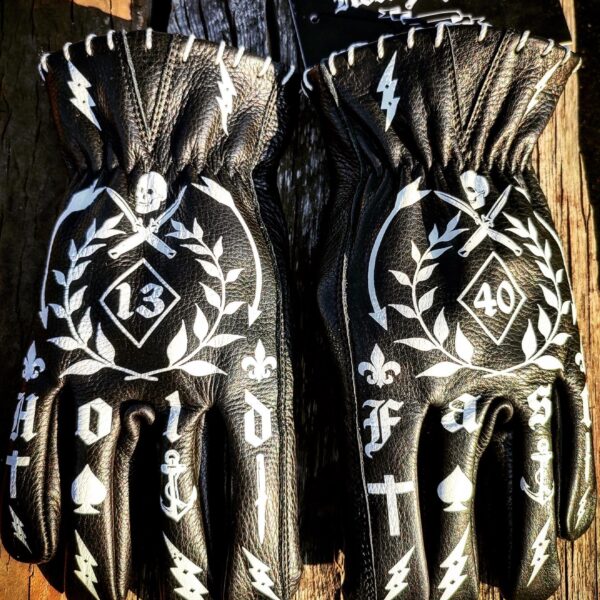 Biker Lederhandschuhe schwarz 1340 Tattoo Holdfast Vintage