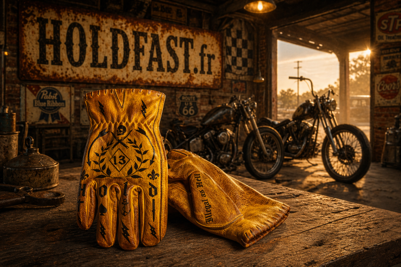 Lederhandschuhe 1340 Tattoo Bronze &mdash; Holdfast