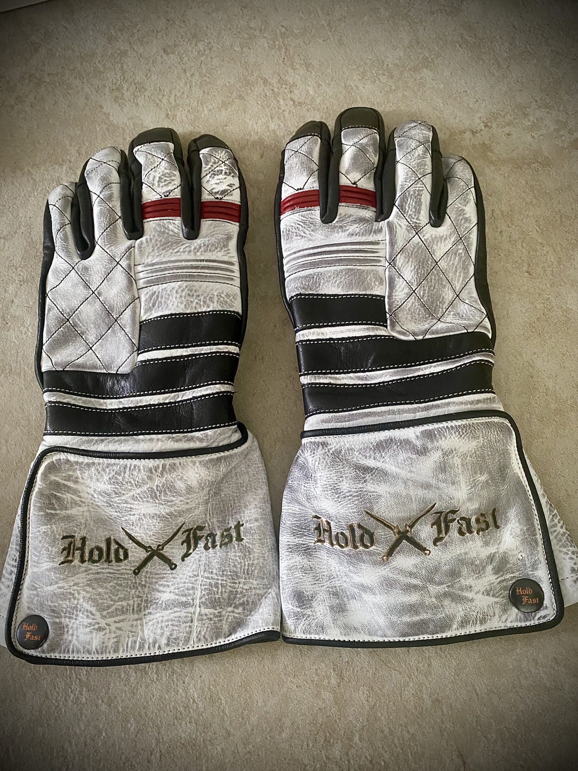 Shiro Oni Lederhandschuhe weiss vintage Holdfast