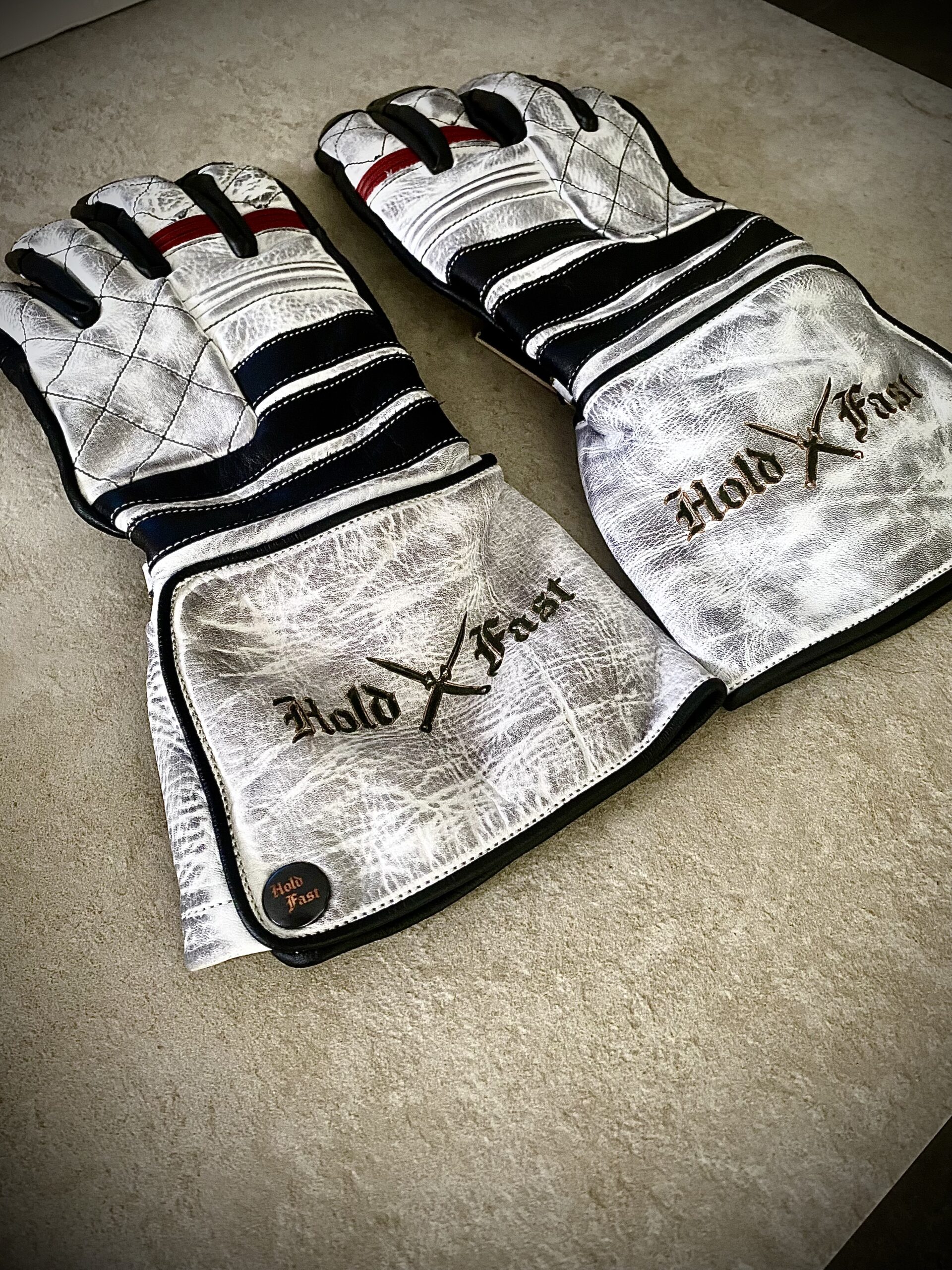 Shiro Oni Lederhandschuhe weiss vintage Holdfast